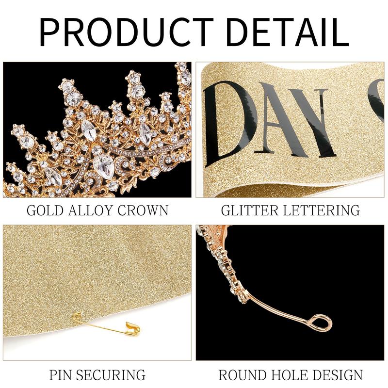 Set of 2 Queen Crystal Birthday Crowns Soft Shiny Sashes Birthday Decoration Set Women's Birthday Sashes and Headpieces, Party Decoration Supplies Set
