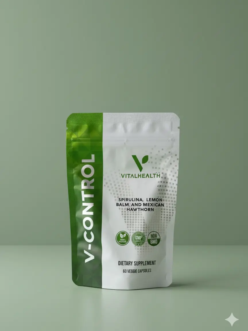 Vitalhealth V-Control Spirulina Lemon Balm & Mexican Hawthorn Dietery Supplement 60 Veggie Capsules
