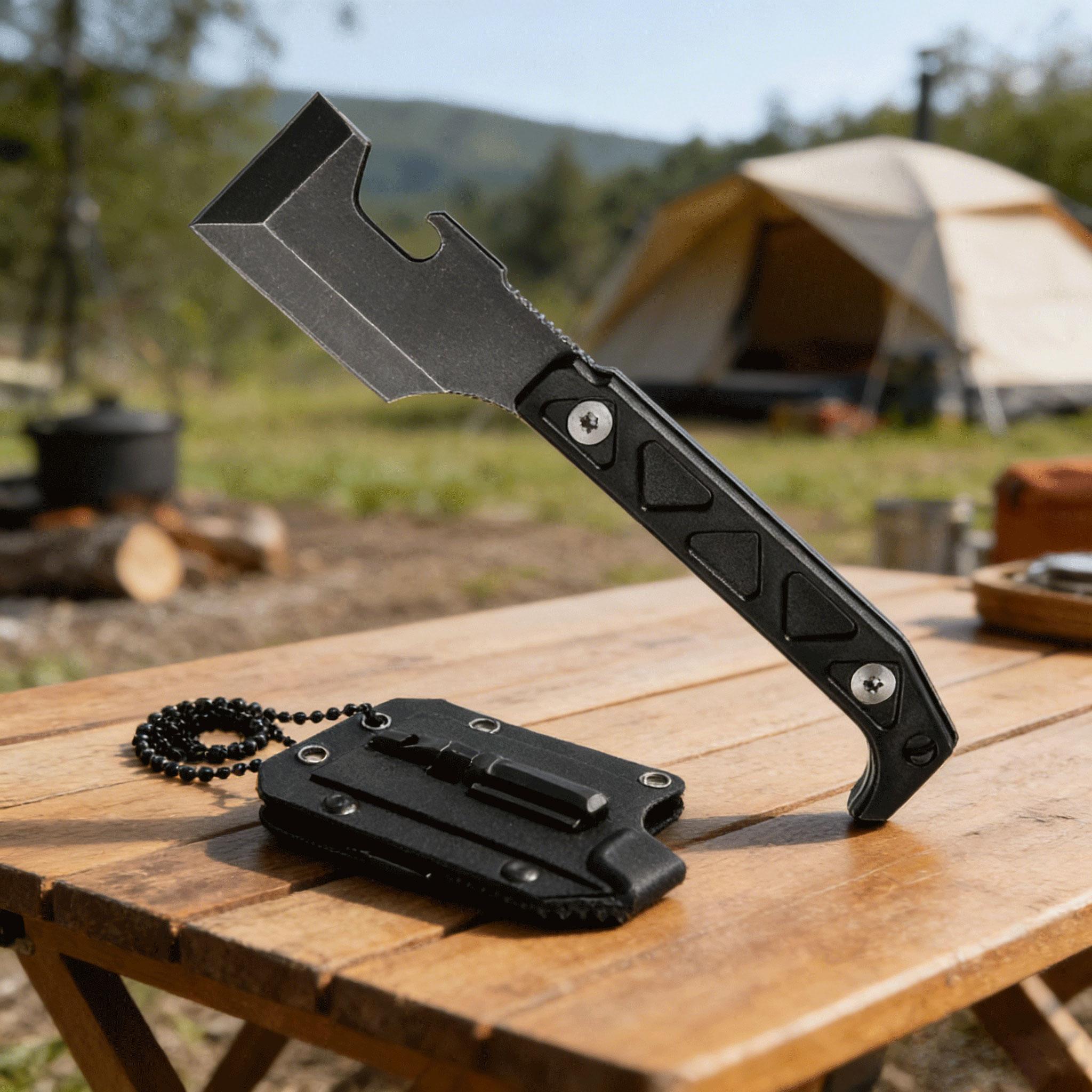 Full Tang Multifunctional EDC Pry Bar Axe with Secure Kydex Sheath, Tactical Survival Tool for Camping Hunting, Outdoor Utility Gear for Men, Durable Camping Tool