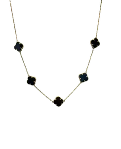 10KT Solid Gold Black Clover Necklace