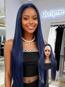 30 Inch 13X2.5 Women's Lace Front Wig Blue With Black Color Synthetic Straight Long Hair Extension Wigs Fashion For Women Wear Daily Holiday And Festival Wear, Comfortable & Stylish Design