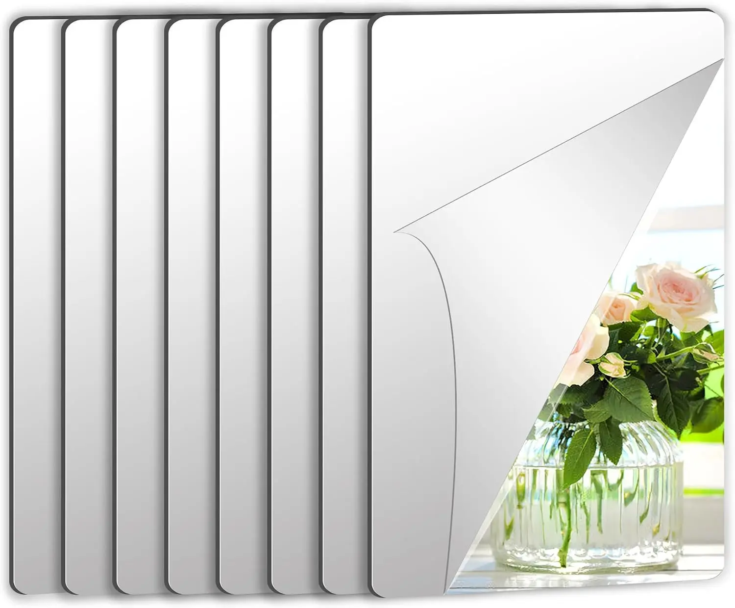JUNEBRUSHS 8 Pack Self Adhesive Acrylic Mirror, 4X 6 Inch Mirror Tiles | Flexible Plastic Mirrors Sheets Wall Stickers,2MM Thick Mirrors,Frameless Small Mirror
