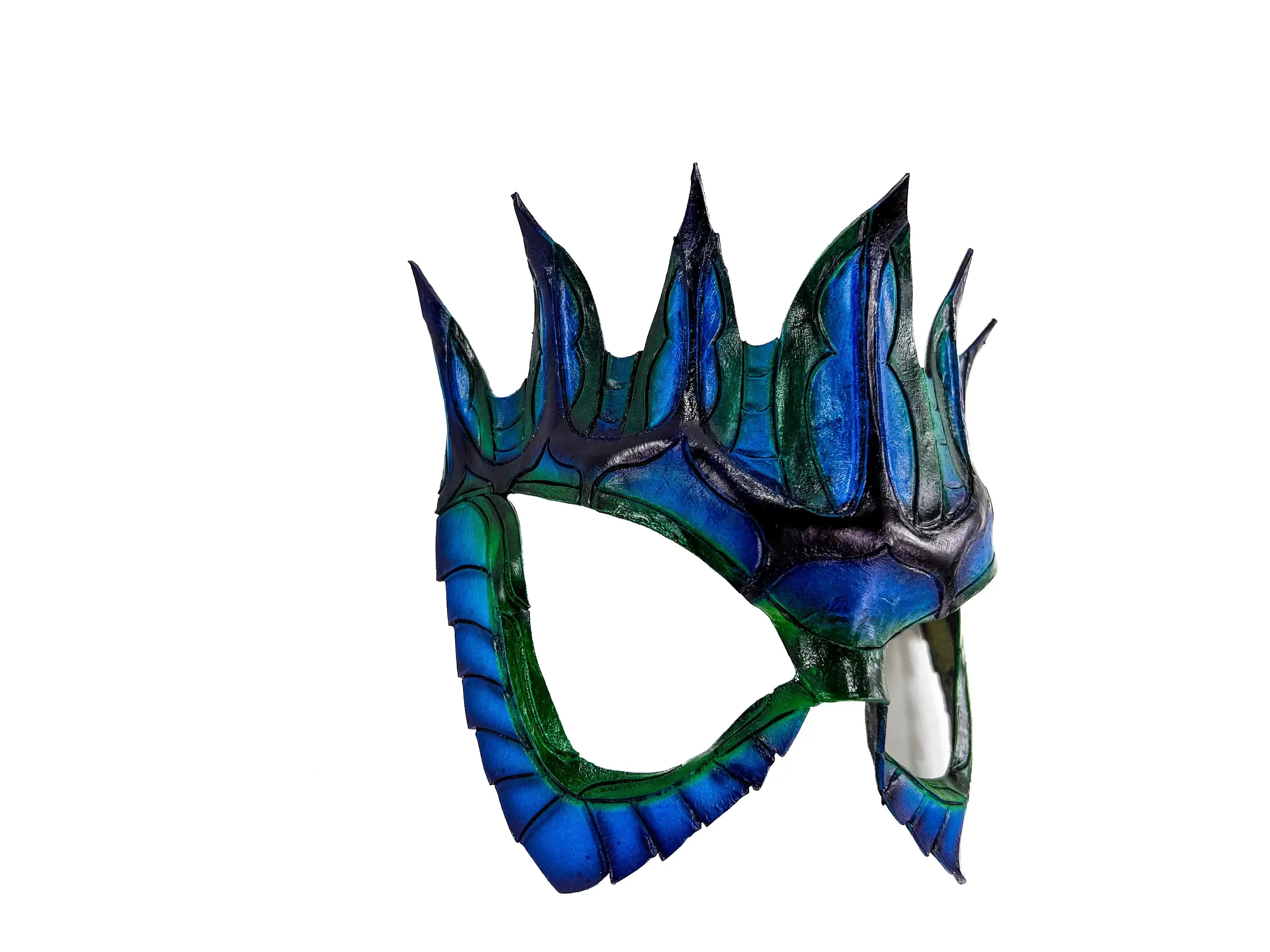 Masquerade Crown Mask of Handmade Genuine Leather in blue