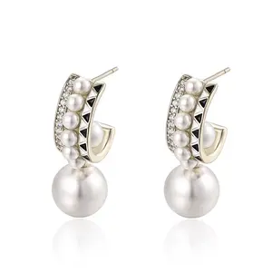 VITARING Black & White Pearl Enamel Earrings for Women Metal Plated Real Gold Inlaid Zirconia Light Luxury High-End Design Greek Designer Original Niche Personalized Gift Boxed for Best Friend Mom Valentine's Day Office Work Fashion