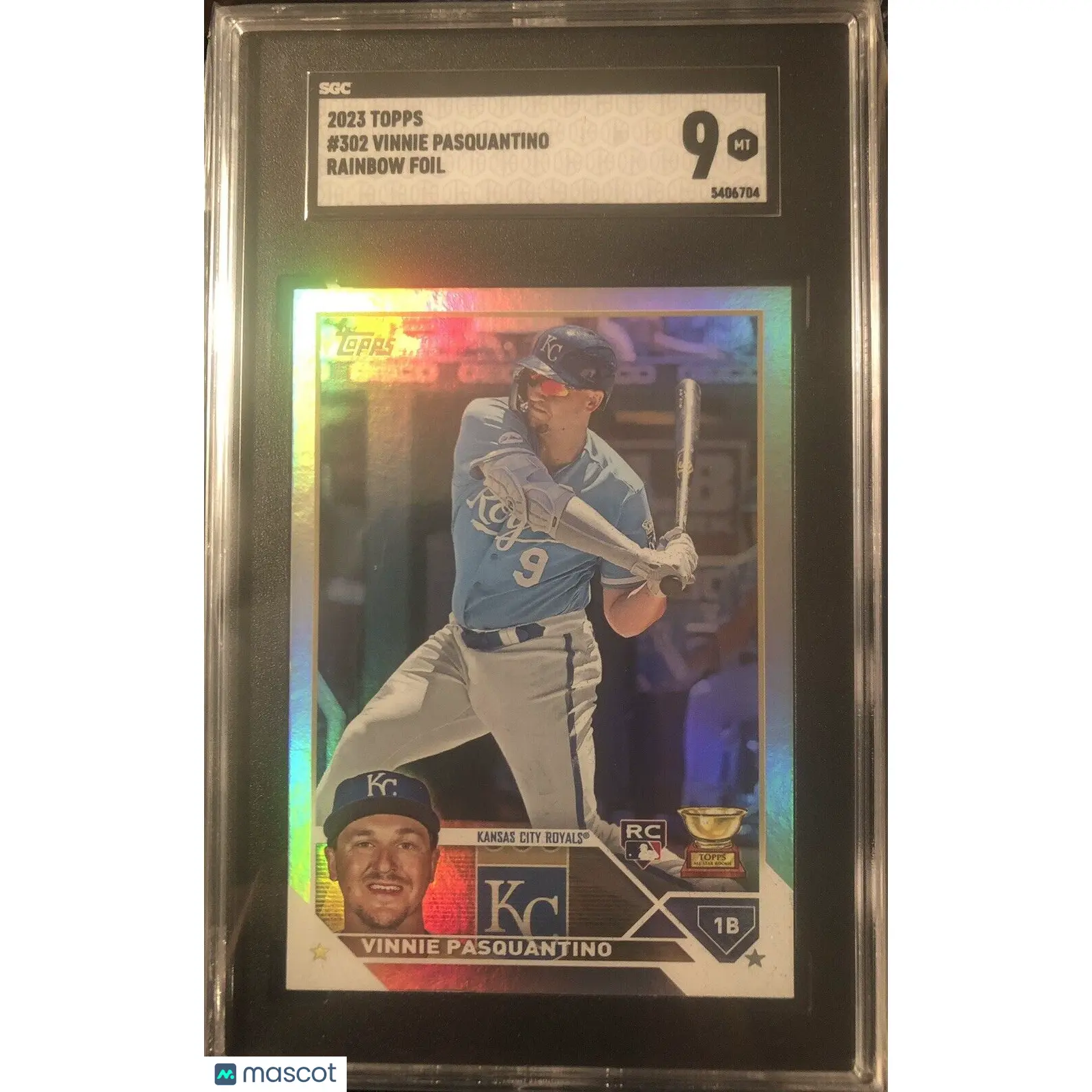 Vinnie Pasquantino SGC 2023 Topps Series 1 Rainbow Foil #302 RC 9 KC Royals
