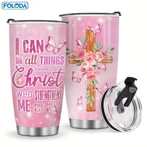 1pc Flower Butterfly Inspirational Quotes Tumbler Mug Gifts For Women - 20oz Insulated Travel Cup - Perfect for Coffee & Tea - For Mom, Friend, Girls - Ideal Gift for Birthday, Christmas, Mother's Day, Valentine's Day