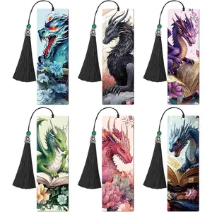 Dragon  Bookmarks Gifts - 6 count Fantasy Bookmarks with Tassels Cool Romantasy Book Marks Page Marker Clip  for Men Women Book Lover Teacher Student Bookish Bookworms Reading