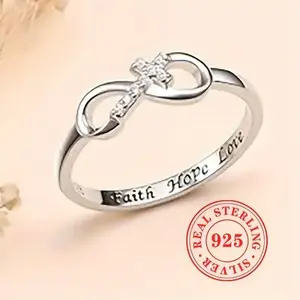 [1.6g S925 Sterling Silver Promise] A High-end Jewelry Promise Ring for Women, Made Of 0.06 oz Of S925 Sterling Silver with A Cross Synthetic Zirconia Infinity Ring.
