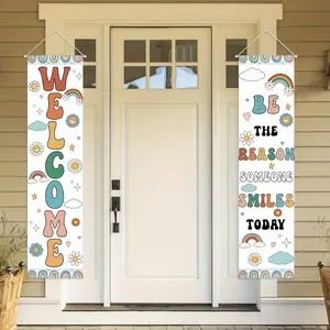 2pcs Boho Rainbow Welcome Banner, Classroom Door Decorations, Back to School Banner, Positive Motivational, Colorful Classroom Supplies