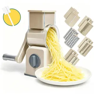Rotary Cheese Grater with Handle, Upgraded Large Capacity Vegetable Slicer, 5 Stainless Steel Drum Blades, Strong Suction Cup Base, Easy to Clean Mandoline Cutter for Cheese, Potato, Carrot, Cucumber, Vegetables & Fruits