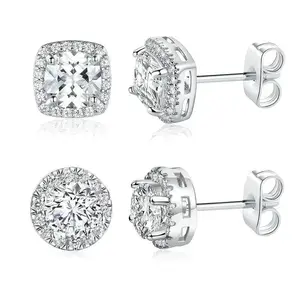 S925 Silver Moissanite Stud Earrings - Classic &Fashion Ear Jewelry Perfect Birthday Mother'sDay Unisex Gift for Men Women Wedding Set