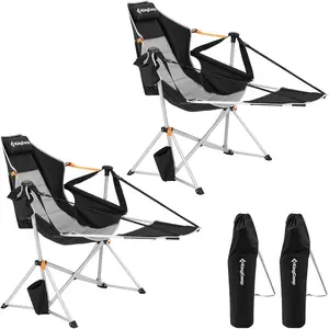 KingCamp Hammock Chair 2-Pack with Detachable Footrest – 400lbs Heavy Duty Swinging Camping Chairs, Folding Portable Oversized Rocker Set of 2 with Cup Holder & Pillow for Outdoor Beach, Lawn, RV, Sports