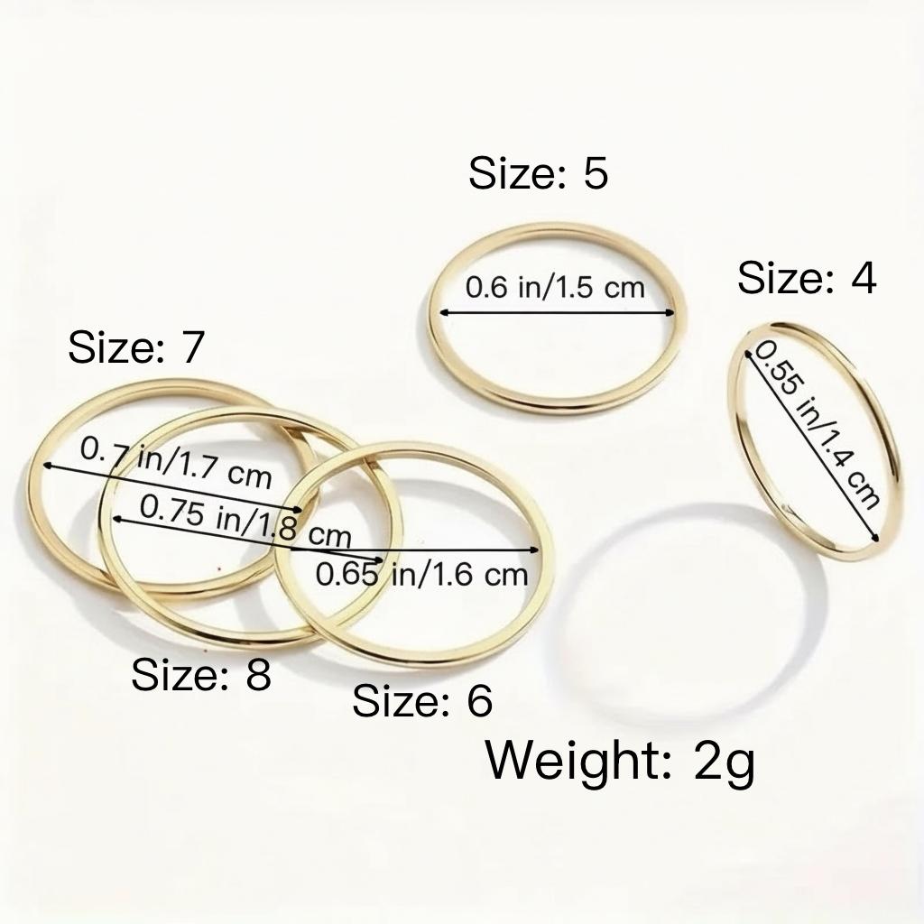 5pcs Minimalist Thin Band Ring Set, Gold Tone Stackable Midi Knuckle Rings, Simple Geometric Finger Rings for Women