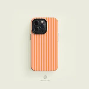 Striped Pink on Orange Tough Phone Case, Retro Christmas Movie Phone Case for iPhone 17 16 15 14 13 12 11 Pro Max X XS & SS Galaxy S21–S25 Plus Ultra, Holidays Xmas Tough Case, Perfect Gift for Film Lovers, Classic Gift for Her Him