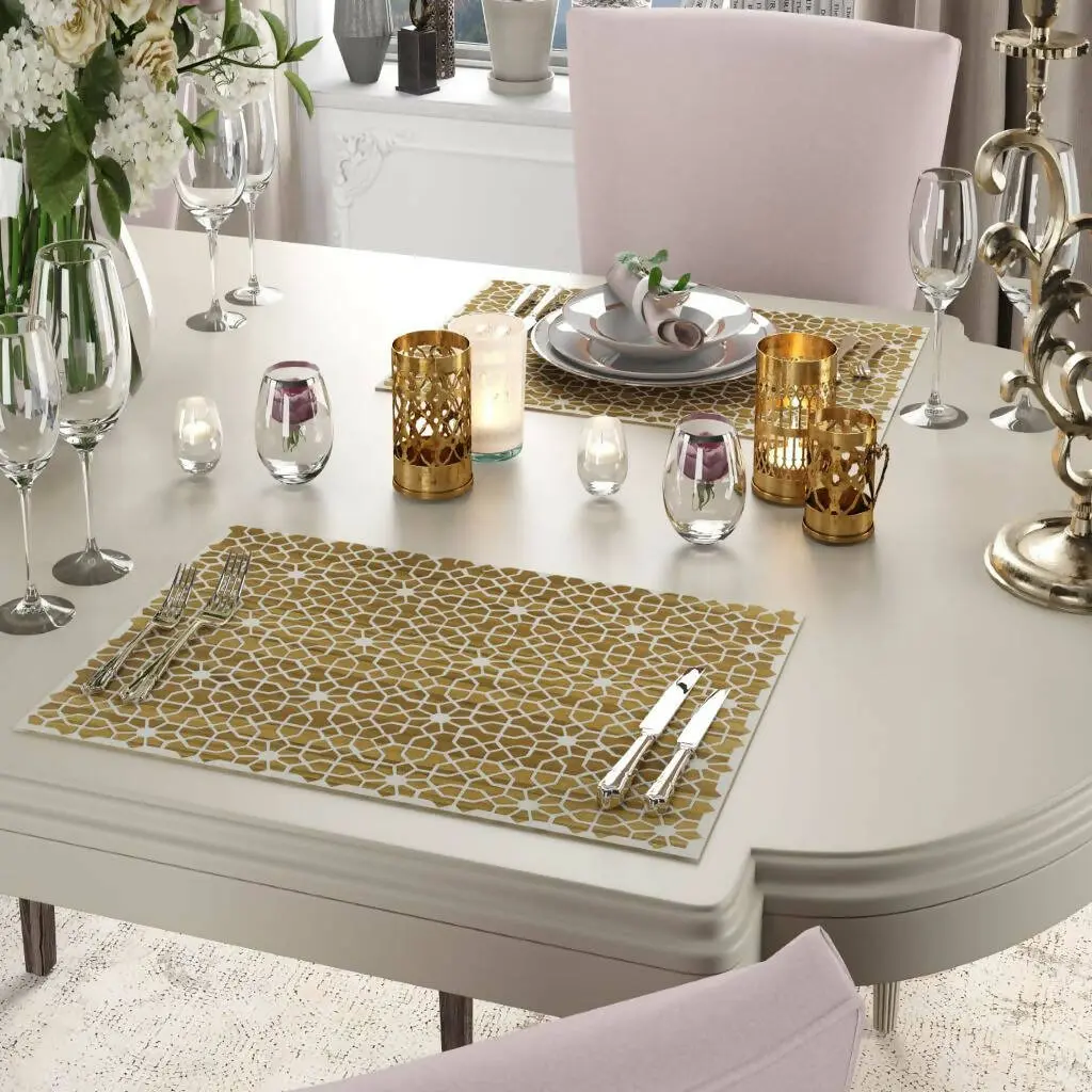 Wooden Placemat Set, Neutral Place Setting, Unique 2D Wood Design - 2 Piece Set