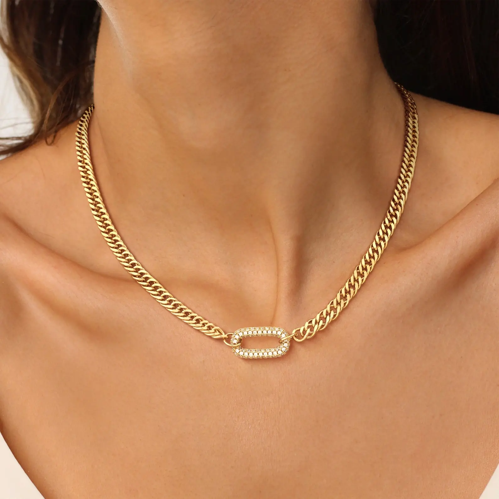 Loyalove Zirconia Pendant Necklace for Women, Dainty Gold Necklace  Paperclip Choker Necklaces Cute Open Oval Necklaces Simple Gold Necklace Jewelry Gifts for Women Trendy