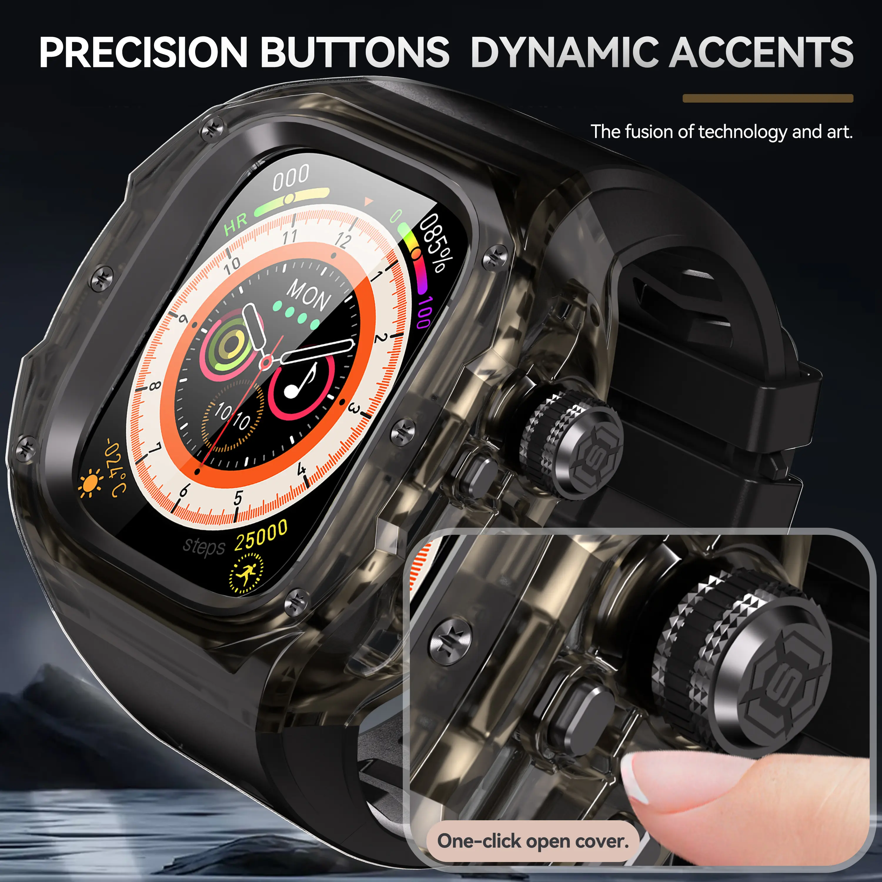 Trendyhub Bands Case Screen Protector Compatible with Apple Watch Ultra 3/2/1 49mm for Men, M3Rugged Protective Case with Band and 9H Tempered Glass for iWatch Ultra 49mm Men Black