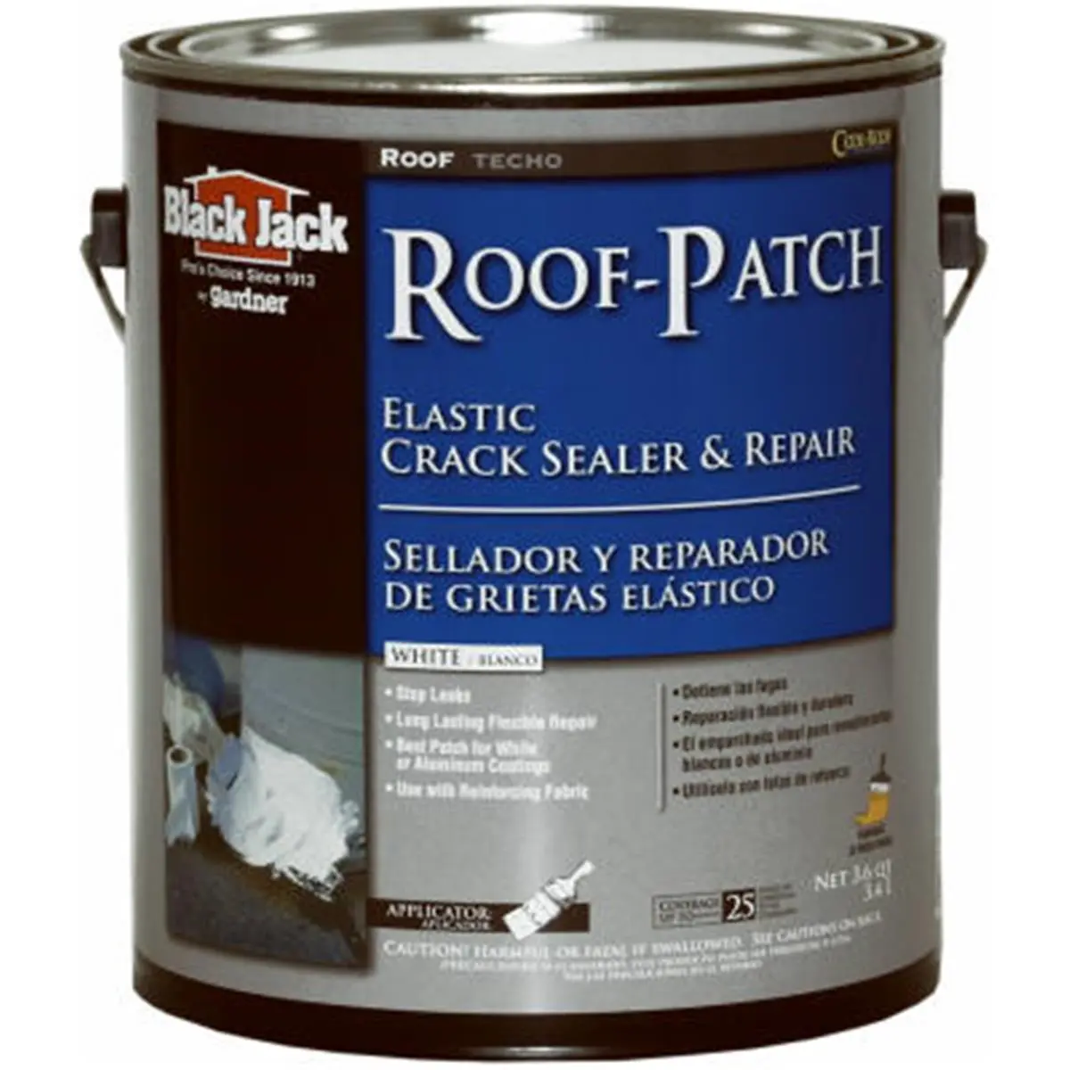 Gardner-Gibson 5227-1-20 Black Jack Water-Based White Acrylic Roof Patch Paste - 3.6 qt, 12 lbs, Extra-Tough Elastic Crack Sealer & Repair, Dries Quickly, Great Adhesion, Long Lasting Flexible Leak-Stop Solution (Works with Reinforcing Fabric)