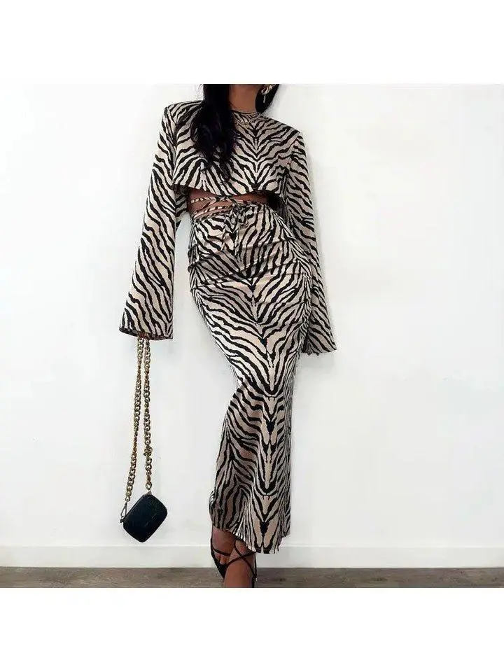 Hoochie Couture Zebra Lace-Up Cropped Top & High-Rise Skirt Set – Wild, Flirty & Statement-Making