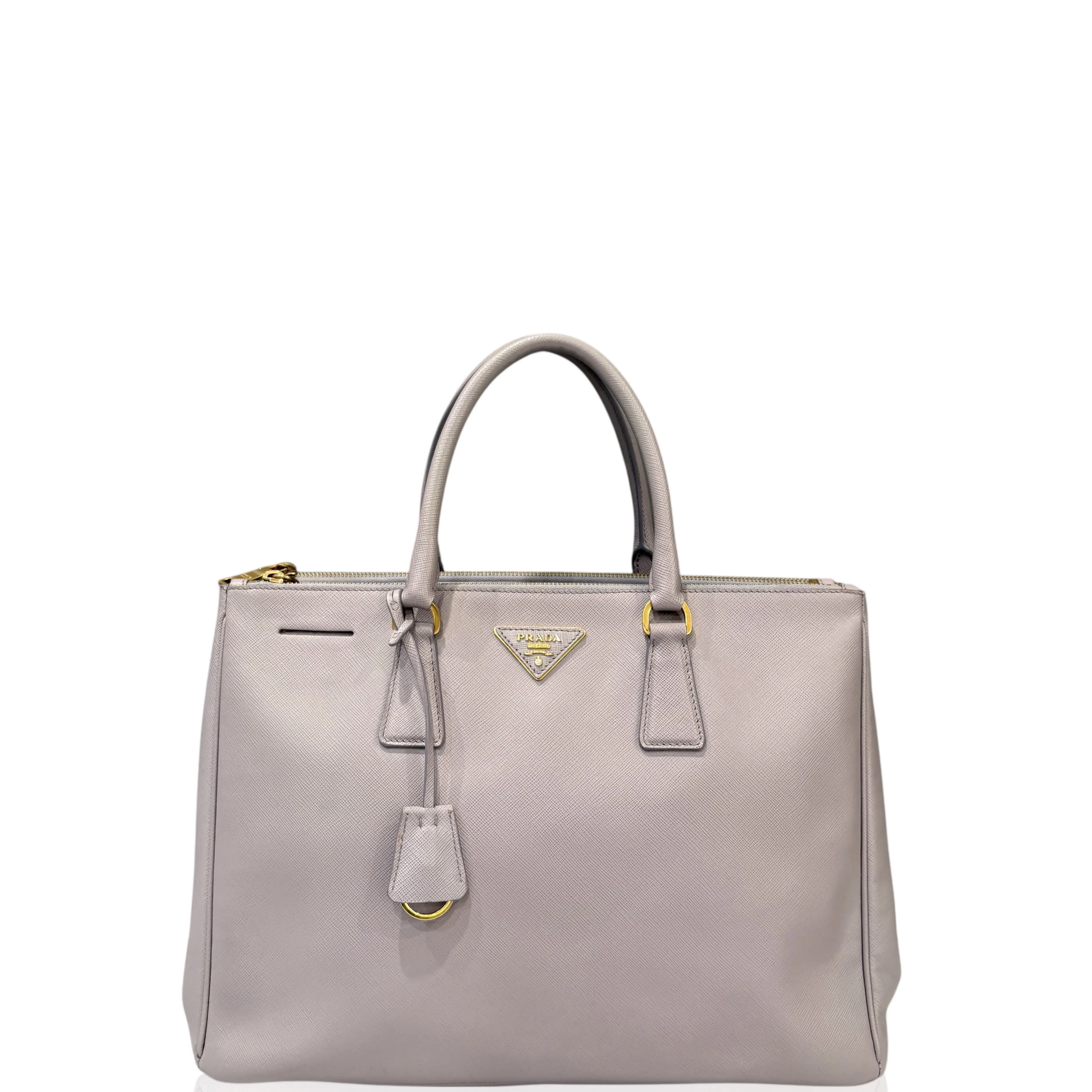 Pre-owned PRADA Leather tote bags Large Galleria Double Zip Tote Saffiano Calfskin Light Purple (ws012626b2)