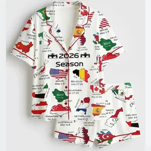 Formula Racing 2026 Track Calendar Print Satin Short Pajama Set - Women's F1 Enthusiast Sleepwear #poloshirtoutfit #smartcasual #summerpolo #tiktokshopfinds