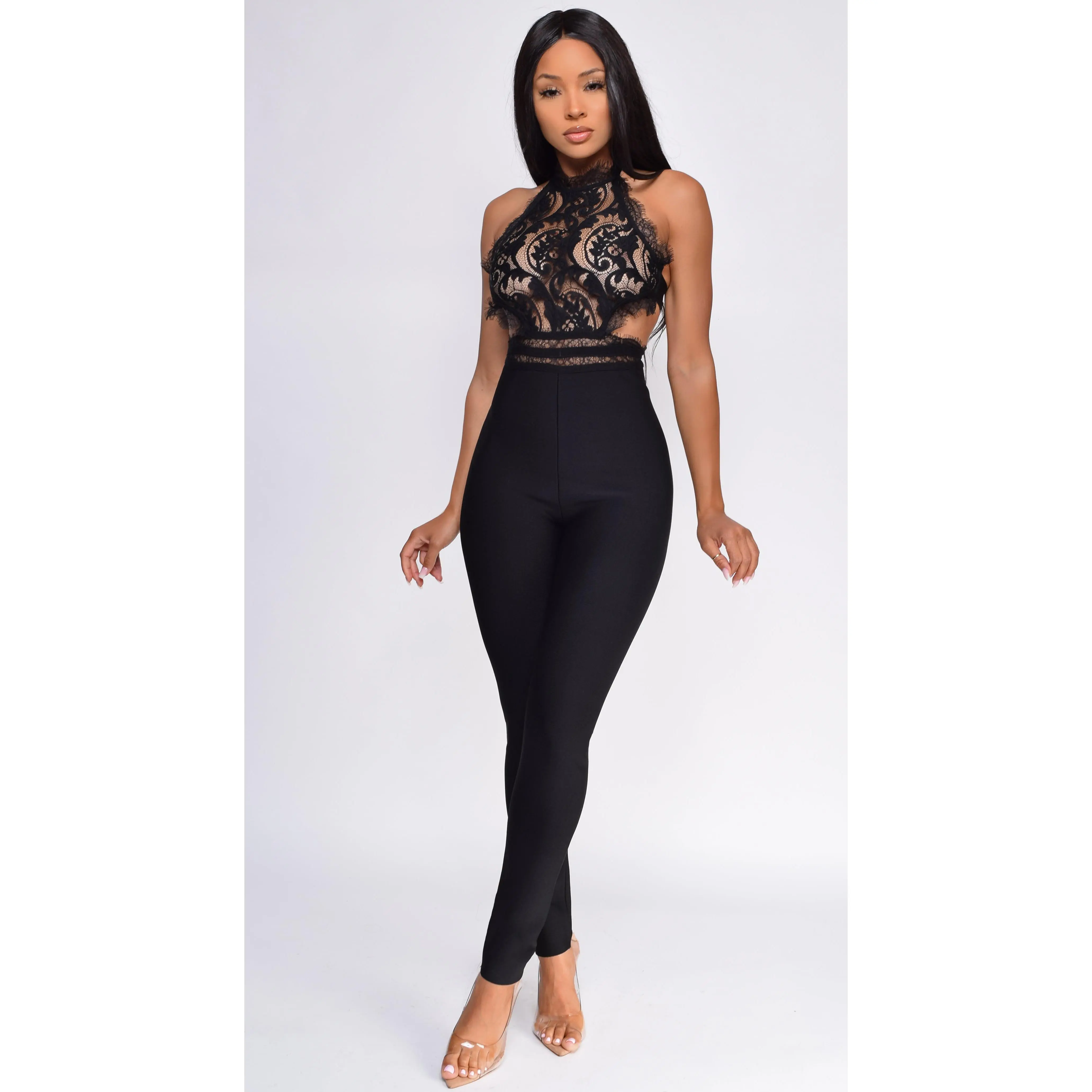 Charmaine Black Lace Front Bandage Jumpsuit