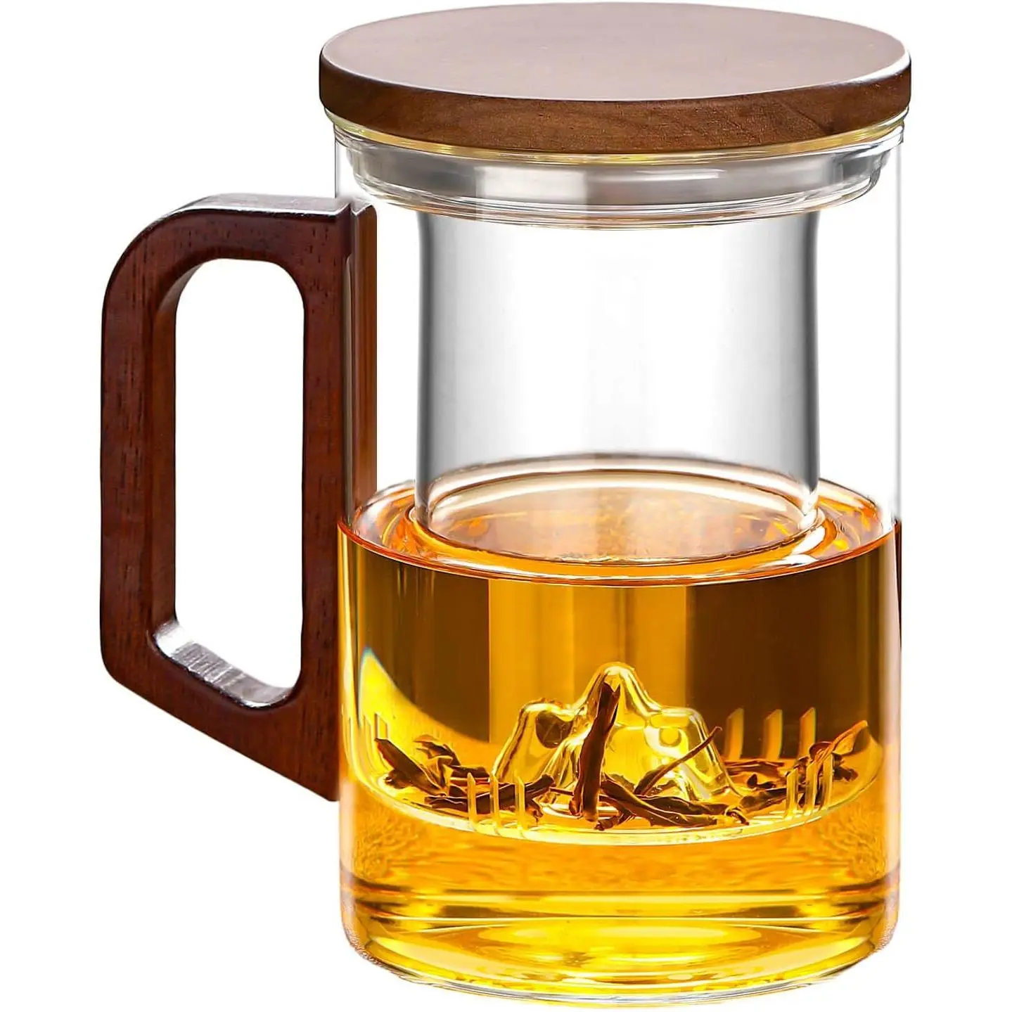 Glass Tea Cup with Infuser and Lid, 950ML/32oz Large Borosilicate Tea Mug with Wooden Handle, Heat Resistant for Loose Leaf Tea Home Office Use