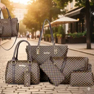 Versatile 6-Piece Printed Commuter Trendy Tote Bag Set with Adjustable Strap, Multi-Compartment Organizer for Daily Commute, School, Market, and Travel. Durable, Stylish, and Perfect for College, Weekend Outings, or Short Trips.