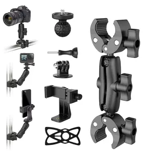 Double Head Super Clamp, Adjustable Ballhead Magic Arm Camera Clamp, Crab-Shaped Monitor Clamp with 1/4"-20, 3/8"-16 Threaded Holes for Sony Canon Nikon DSLR Camera/Insta360/LED Lights/Phone