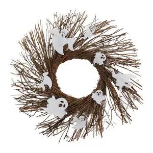 Haunted Hill Farm 20-In. Battery-Operated Natural Twig Wreath