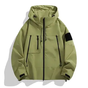 Unisex Outdoor Hooded Single-Layer Waterproof Windbreaker Jacket with Large Pockets, Adjustable Wind Cap, Zipper Closure, Suitable for Hiking, Camping, Travel - Casual Wear for Spring & Autumn, Durable Polyester Fabric
