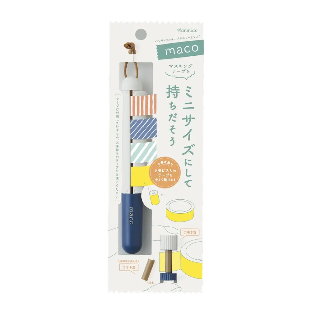 Kanmido Maco (Navy) | Portable Pen-Shaped Washi Tape Dispenser | Japan Import