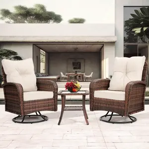GOOD DEALS SMILE 3 Pieces Patio Furniture Set,Outdoor SwivelRocking Chairs Porch Furniture Patio Rattan Chairswith Table