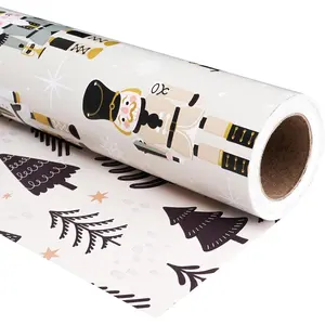 Reversible Christmas Wrapping Paper Roll - 17" x33ft Double-Sided Designs with Luxury,  Nutcracker & Minimalist Black Forest, Xmas  Wrap for Presents, Table Decor & Crafting