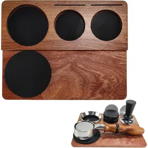Natural Walnut Wooden Tamping Station Espresso Tamping Station for 51\/54\/58mm Portafilter,Coffee Tamper Mat with Non-Slip,Home Kitchen Bar Coffee Shop Espresso Accessories