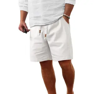 Men's Linen Shorts Casual Elastic Waist Drawstring Summer Beach Vacation Yoga Golf Shorts with Pockets