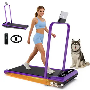 YAGUD Colorful Handrail Folding Treadmill, Quiet Motor Walking Pad, 300lbs Max Load, Shock Absorption, Remote Control, Easy Transport, Includes Resistance Bandsuts