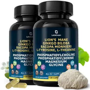 LetaGreen Lions Mane Supplement Capsules Set of 2 - Nervous System & Brain Support Fitness Dietary - Lion's Mane Сapsules with Ginkgobiloba & Bacopa Monnieri - Nootropics Brain Support - Supports Cognitive Health - 240 Caps