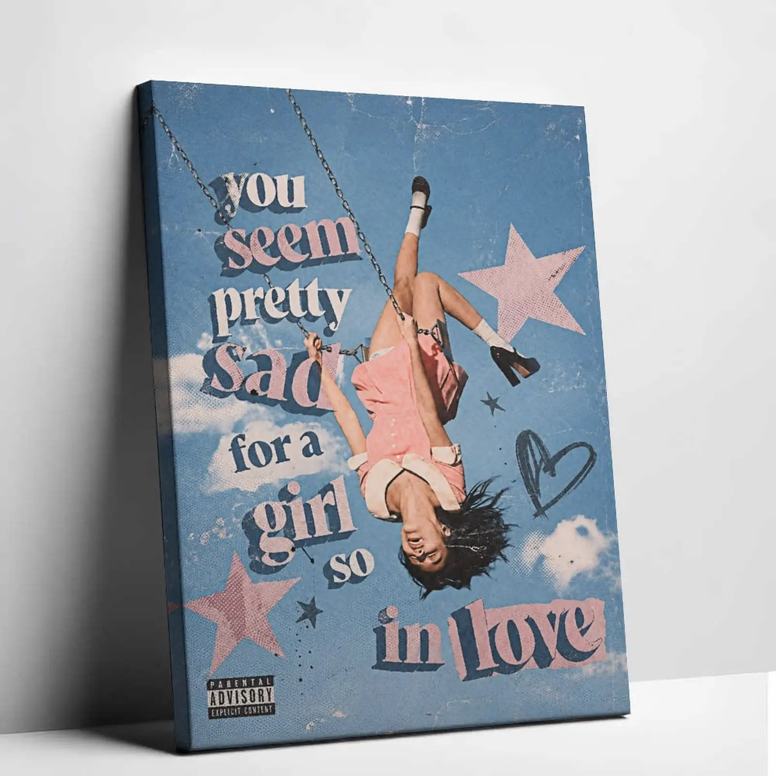 Vintage Sad Girl Aesthetic Canvas Wall Art You Seem Pretty Sad Quote Poster Print Retro Y2K Music Album Canvas Painting Coquette Swing Graphic Picture Decor for Living Room Bedroom Studio