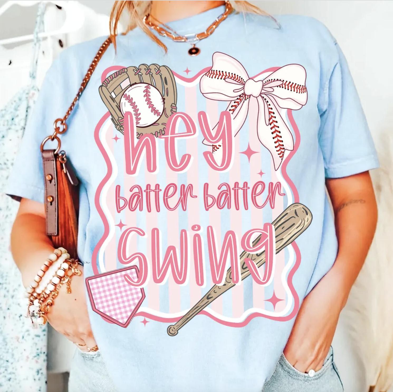 Preppy Baseball Mama T-Shirt, Coquette Bow Baseball Shirt, Hey Batter Batter Swing Tee, Checkered Game Day Mama Shirt, Baseball Shirt, Gift For Mom
