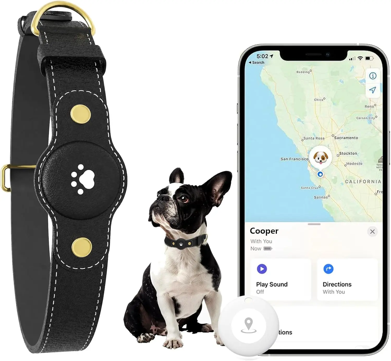 GPS Tracker for Dogs – Smart Dog Collar & Pet Tracker with Real-Time Location, No Monthly Fee, Unlimited Range (iOS Only) – Fits Small to Large Dogs(Locator Included) (Black)