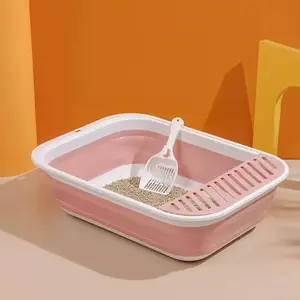 Collapsible Small Cat Litter Box for Kittens Open Potty Pan Travel Foldable Waterproof Shallow Anti-Splash Removable Semi-Enclosed Kitten Kitty Puppy Small Animals Senior Pet