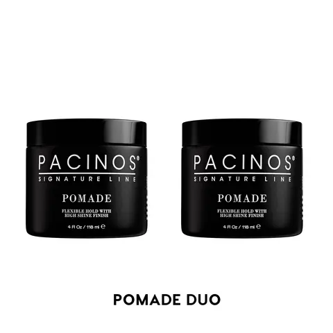 Pacinos Signature Line Pomade Duo Bundle - Lightweight Men's Haircare Moisturizer Jar with Moisture Lock, Natural Oils, Fragrance, Hydrating Nourishing Benefits for Sculpted Glossy Styles on Curly, Wavy, Normal, Textured Hair