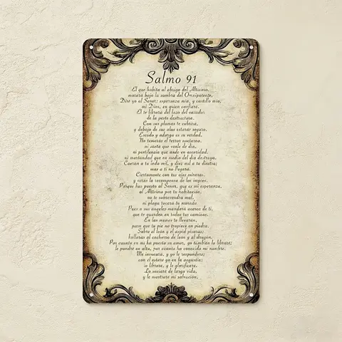 6x12in Durable Country Vintage Salmo 91 Psalm Outdoor-Ready Metal Wall Sign, Scrollwork Border, Home Spiritual Decor, Religious Decorations, Church Gift, Classic Charm Aesthetic Plaque