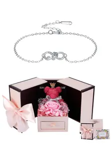Infinity Heart Rose Bracelets With Moss Bear Rose Jewelry Gift Box, Endless Love Symbol Charm Bracelet, Anniversary Birthday Gifts Mother's Day Jewelry Gift for Mom Women Wife, Elegant Jewelry