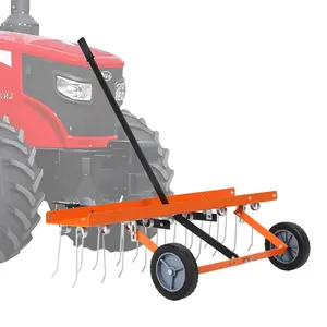 40-Inch Heavy Duty Tow-Behind Lawn Dethatcher Rake for ATV/Mower – Spring Steel Tines, Lift Handle, Durable Sweeper Attachment, Ideal for Garden, Farm, Grass Maintenance – Black | Includes Gloves