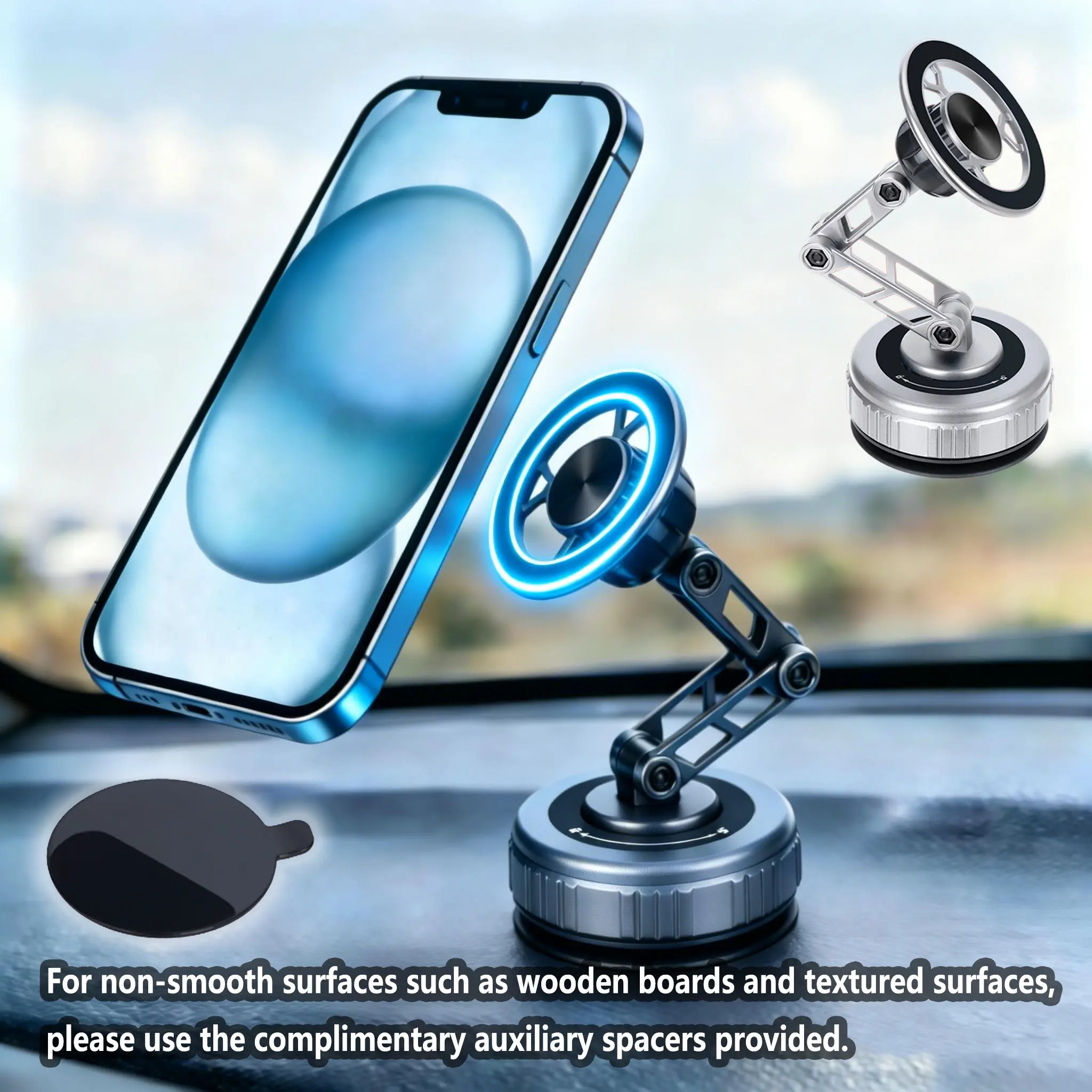Magnetic Suction Phone Holder Vacuum, Foldable and Retractable Hands-Free Suction Cup Phone Mount for Car/Gym/Mirror/Smooth Surface, Compatible with iPhone Android and All Smartphones, Metal, Suction Mount,summerwins