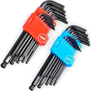 26-  Ball End Hex Key Allen Wrench Set | SAE 3/64-3/8 inch | Metric 1.27-10 mm | Chrome Vanadium Steel, Precise and Chamfered Tips | Ball-End Design for Easy Entry with Angle
