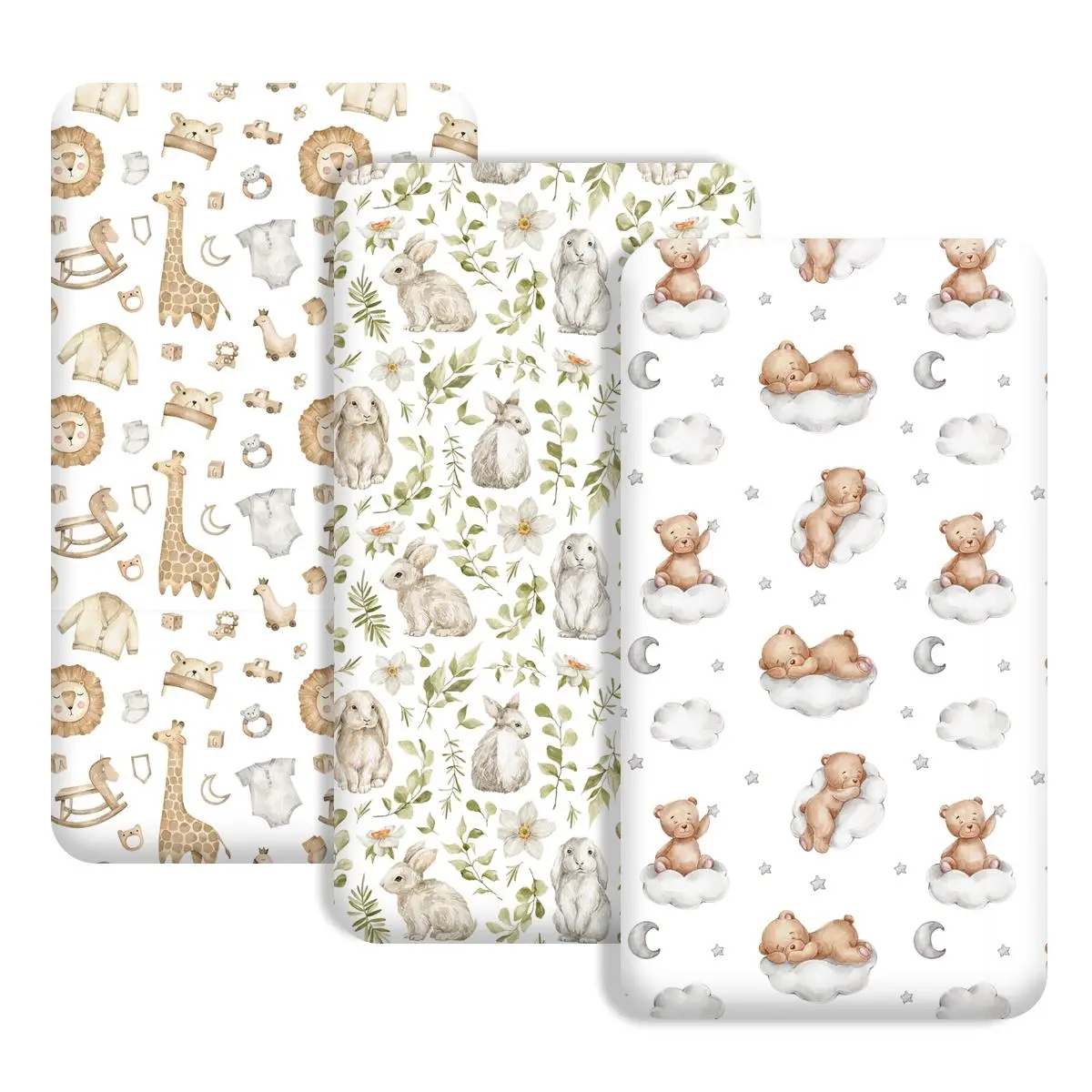 Baby Bed Fitted Sheet, 3 Counts/set Waterproof Baby Bed Mattress Cover, Soft Breathable for Baby Boys & Girls, Bedding Supplies, Fitted Crib Sheets, Cradle Sheets