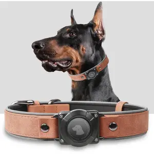Luxury Waterproof AirTag Collar - Reflective Padded Adjustable | Mahogany Brown, Sizes M/L/XL (Medium/Large Dogs)